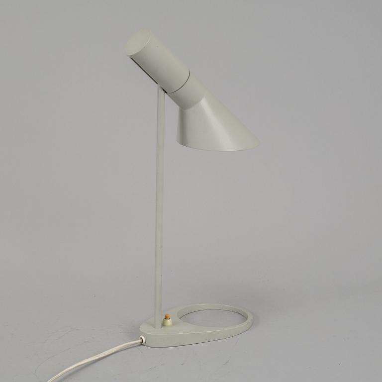 Arne Jacobsen, an 'AJ' grey lacquered table lamp, probably Axel Annell on license by Louis Poulsen, Denmark.