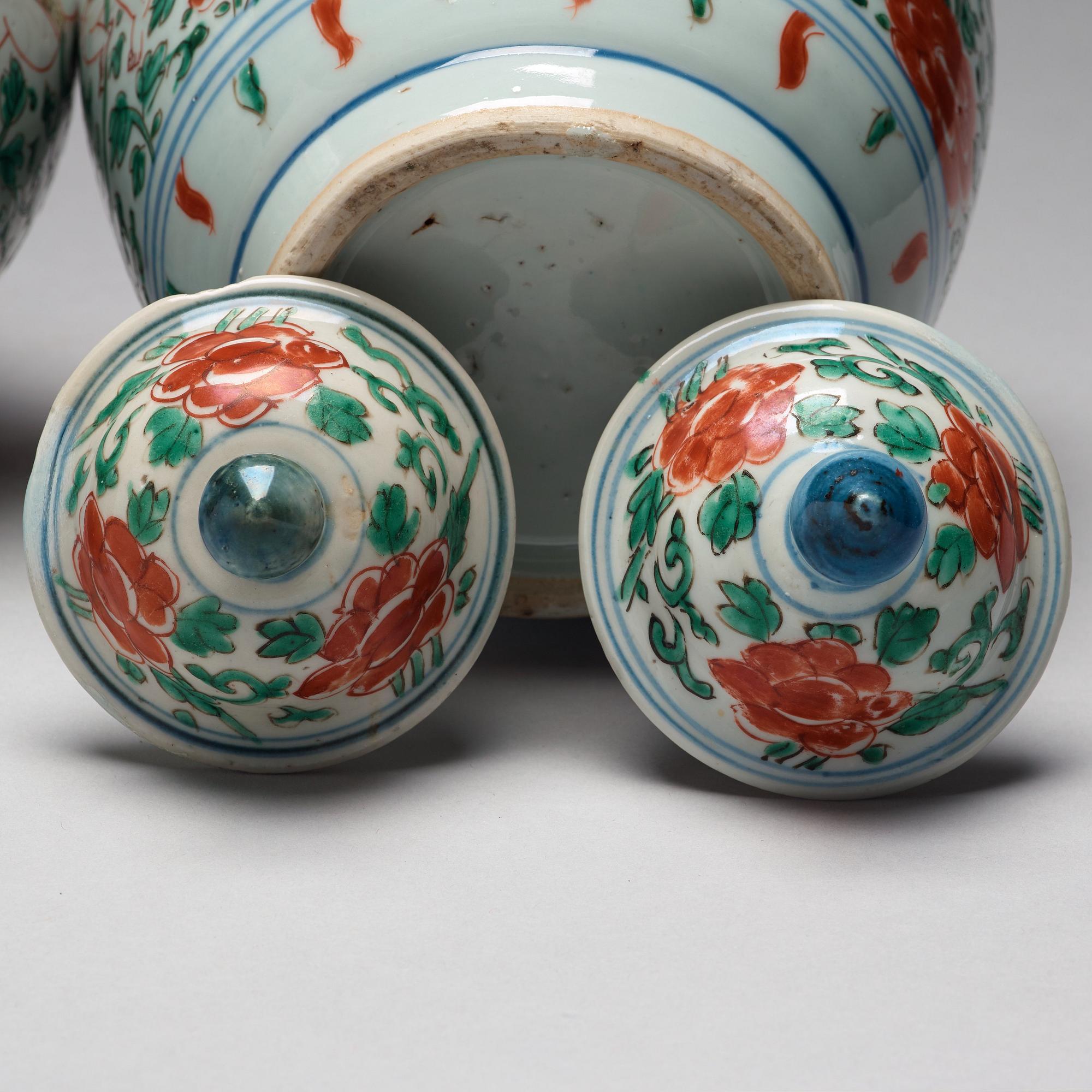 A pair of wucai Transitional jars, 17th Century.