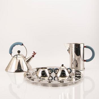 A fice pcs tea set by Michael Graves for Alessi later part of the 20th century stainless teel.