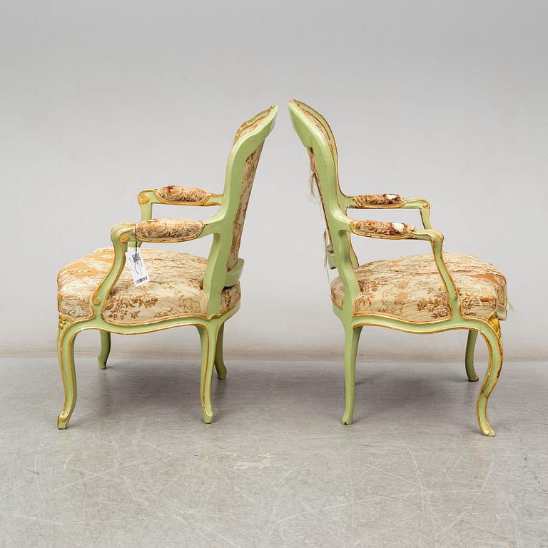 A pair of Swedish Rococo armchairs, second half of the 18th century.