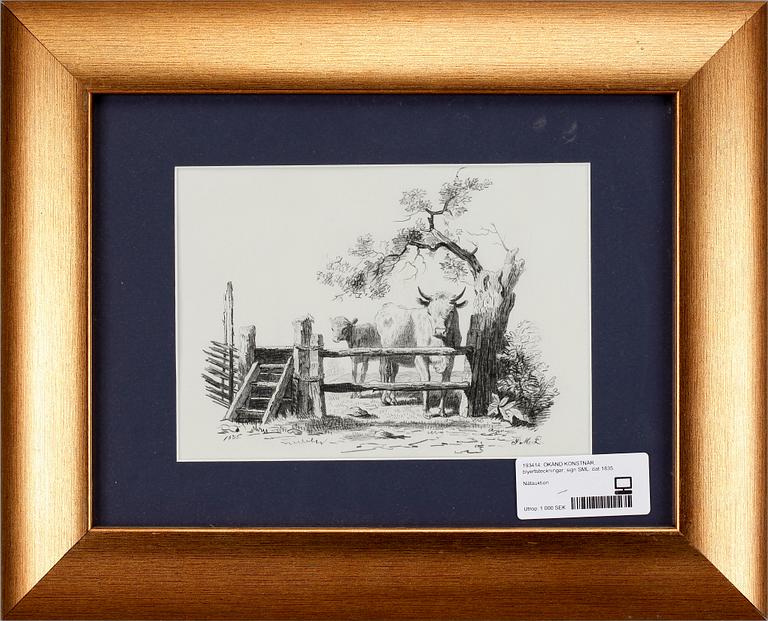 OKÄND KONSTNÄR, blyertsteckningar, sign SML, dat 1835.