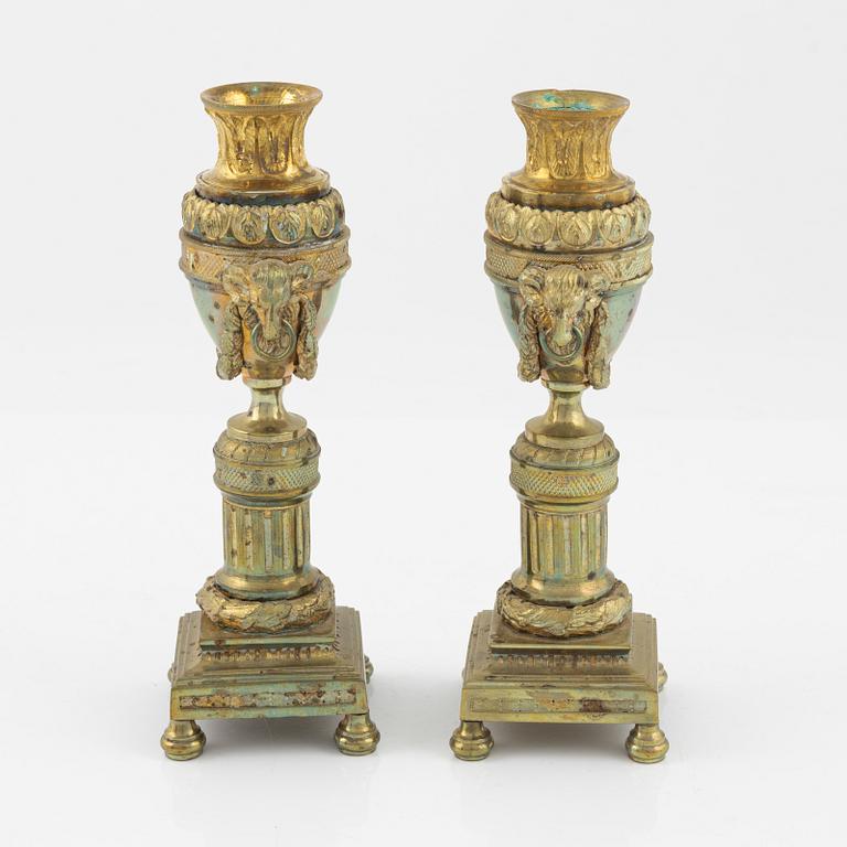 A pair Louis XVI-style gilt brass cassolettes, circa 1900.
