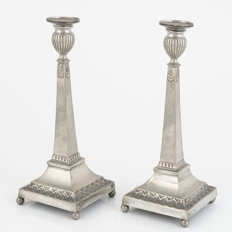 A pair of Swedish pewter candlesticks, mark of Abraham Siljeström, Lidköping 1843.