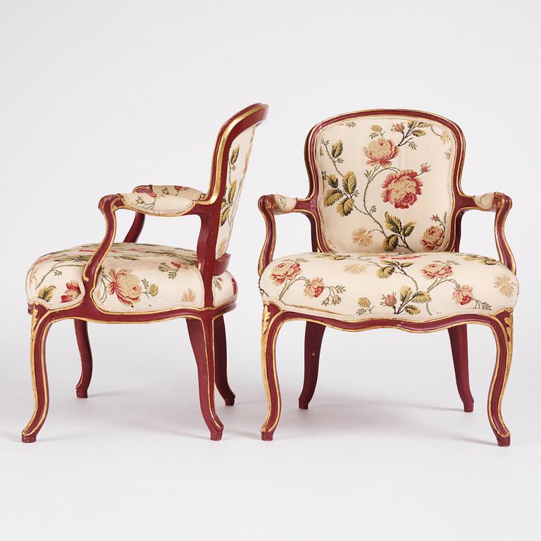 A pair of Swedish rococo open armchairs, later part of the 18th century.