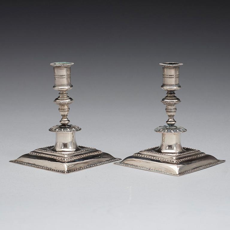 A pair of German late 17th century silver candelesticks, marks possibly of Heinrich Eichhoff, Hamburg, 1697.