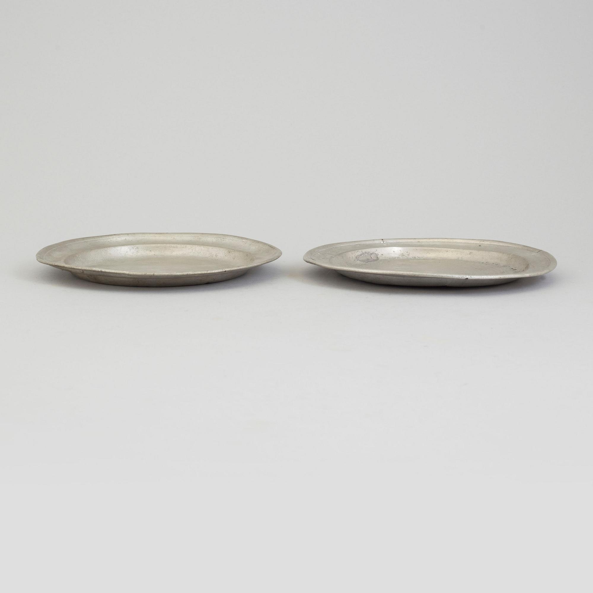 Five pewter dishes, second half of the 19th century and 20th century.