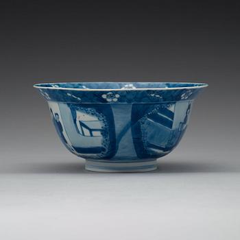 A blue and white bowl, Qing dynasty, with Kangxis six character mark and period (1662-1722).