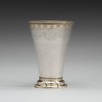 A Swedish 18th century parcel-gilt beaker, mark of Pelle Sellstedt, Sundsvall 1765.
