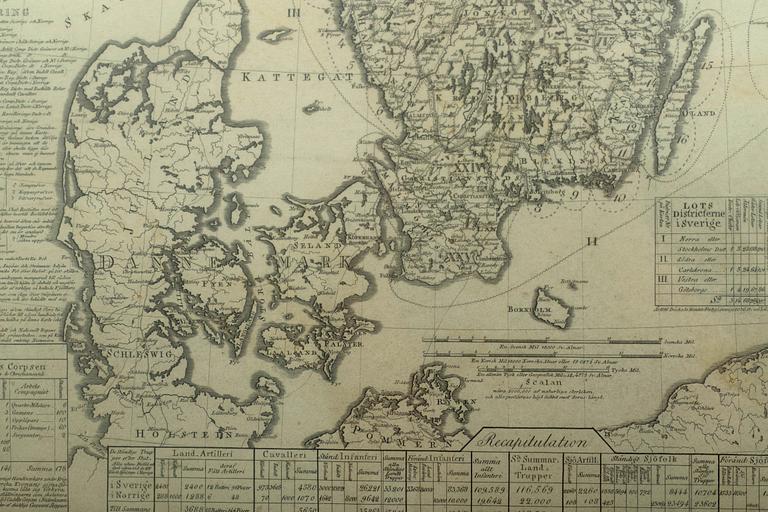 GEOGRAFISK MILITAIRISK OCH STATISTISK KARTA öfver Sverige och Norrige, O.J. Hagelstam 1820.