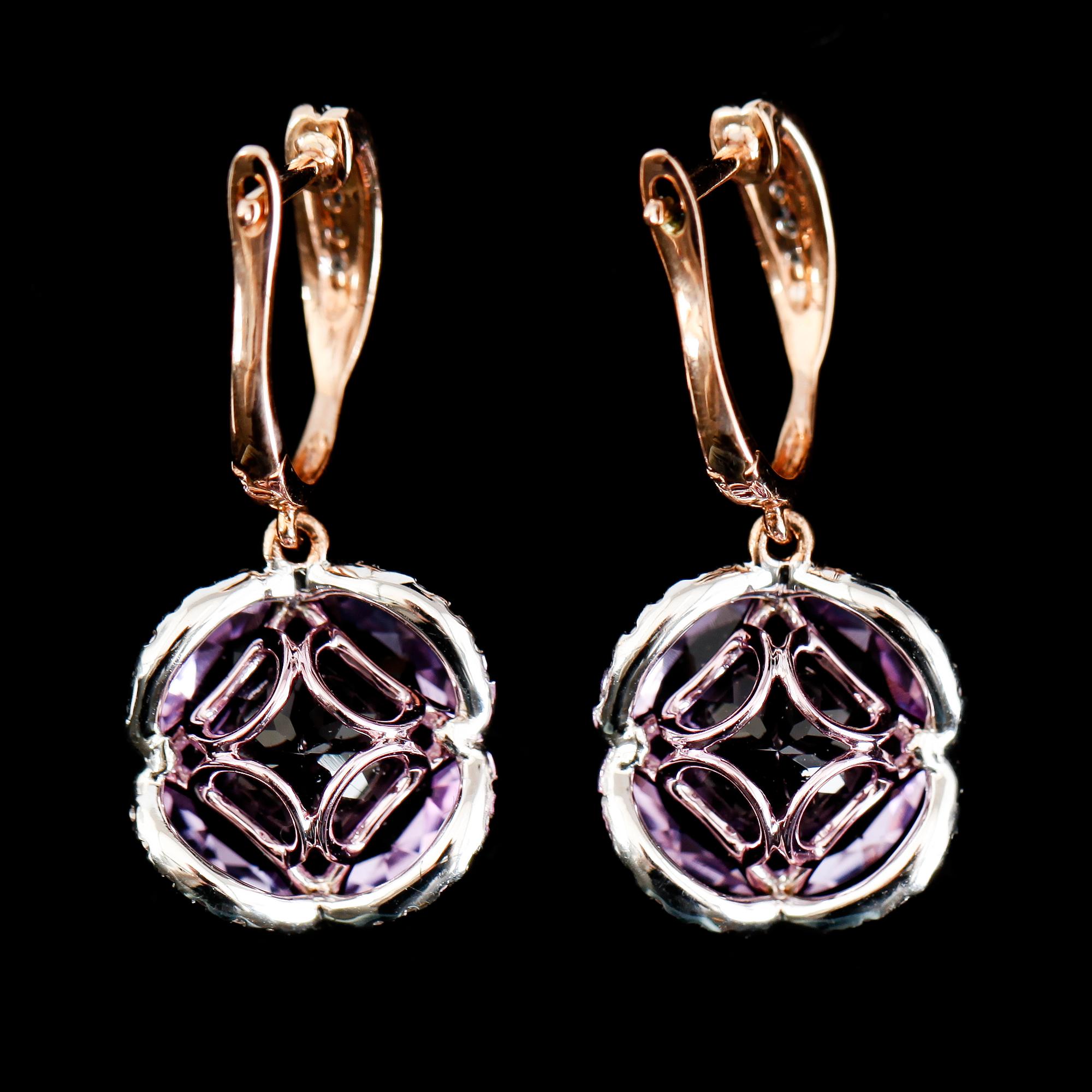 ÖRHÄNGEN, 1 par, 14K rosé/vitguld, ametister och diamanter.