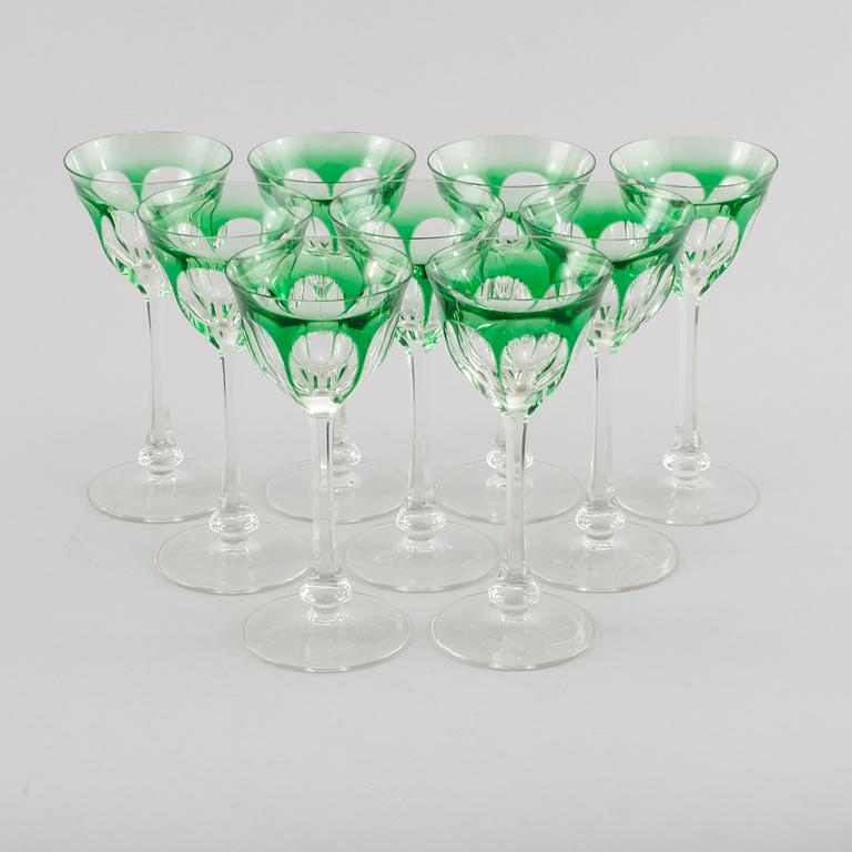 VINGLAS, 9 st, glas, Böhmisk typ, 1900-tal.