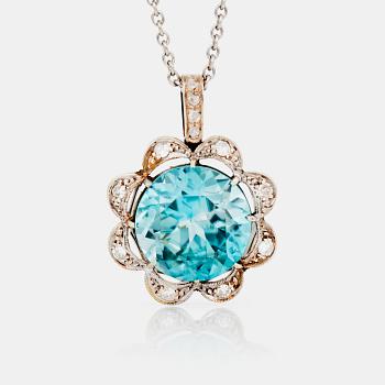 773. A blue zircon and diamond necklace.