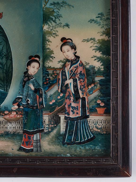 A reverse glass painting, Qing dynasty (1664-1912).