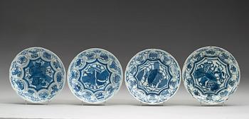 A matched set of 12 blue and white kraak dishes, Ming dynasty, Wanli (1572-1620).