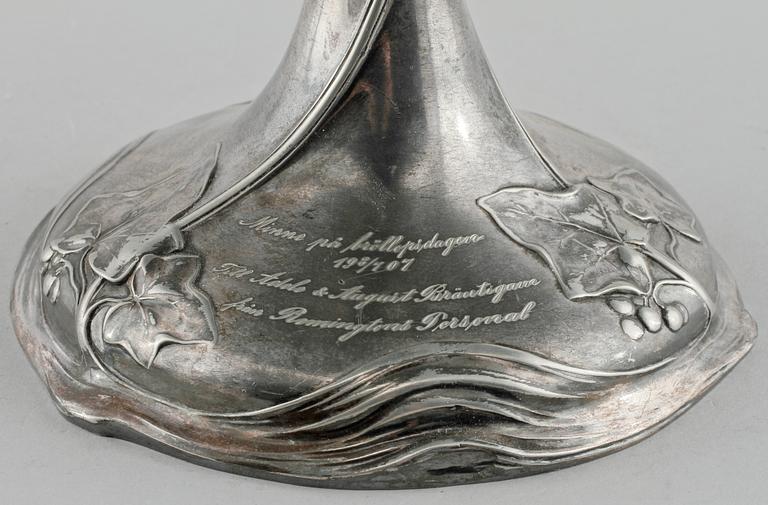 SKÅL PÅ FOT, vitmetall, Wurttembergische Metallwarenfabrik, WMF, jugend, tidigt 1900-tal.