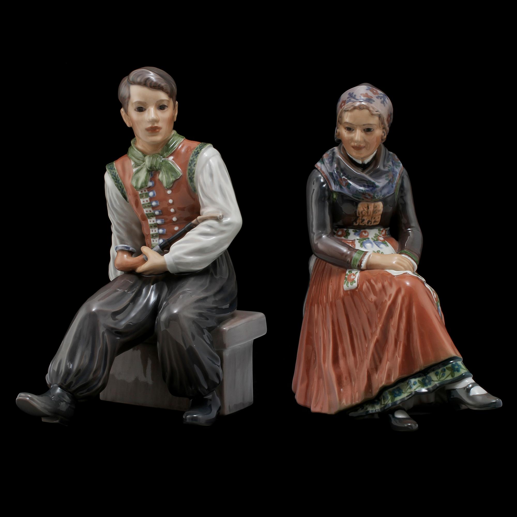FIGURINER, 2 st, porslin, Dahl Jensen, Danmark, 1900-talets andra hälft.