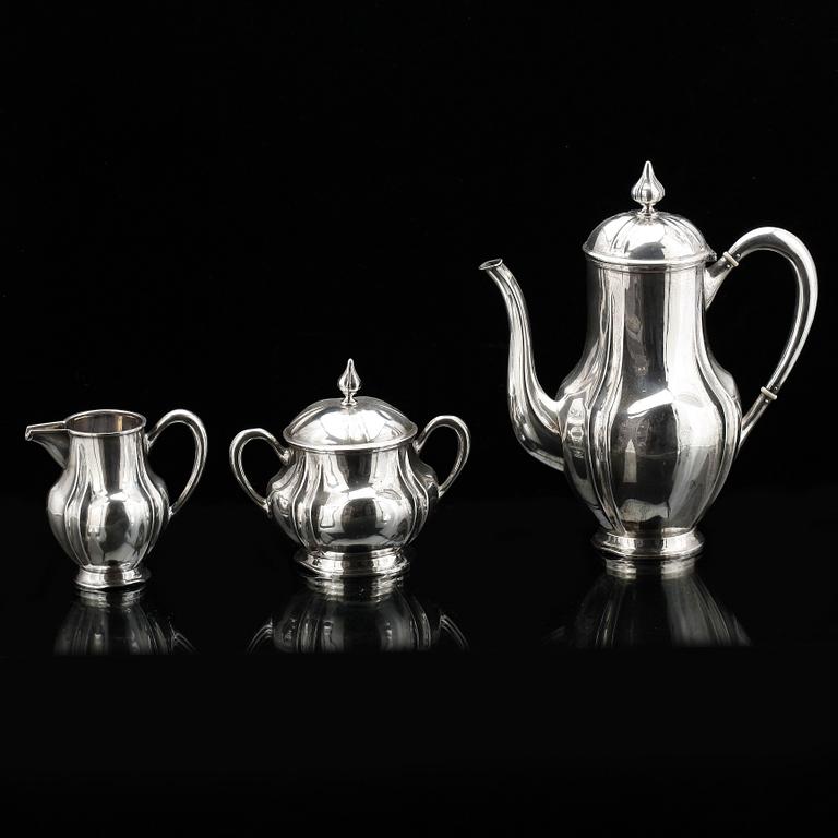 KAFFESERVIS, 3 delar, silver, Anders Gustaf Dufva, Stockholm 1921. Totalvikt ca 810 gram.