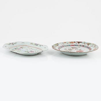A group of eight Chinese porcelain dishes, Qing dynasty, Qianlong (1736-95) and China, early 20th Century.