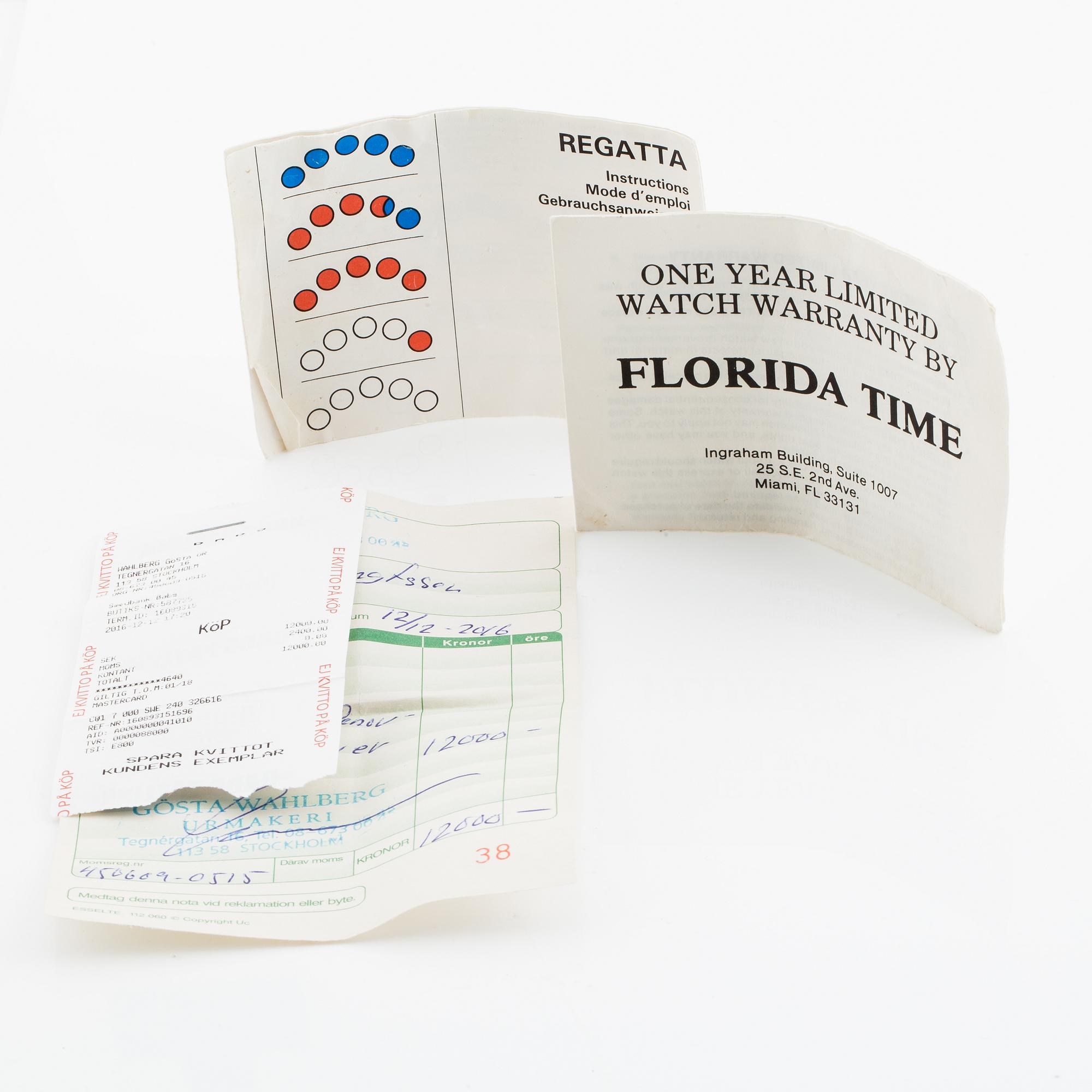 Heuer, Regatta, wristwatch, 40 mm.