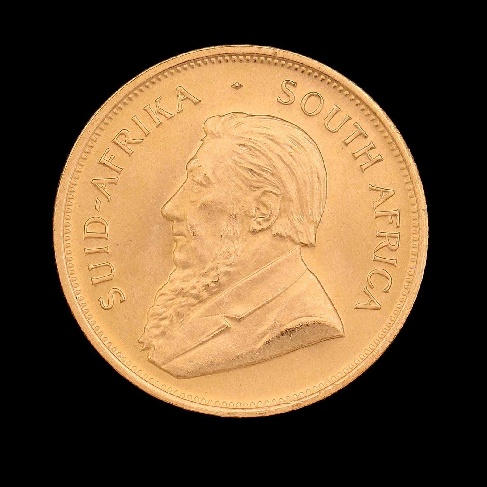 GULDMYNT, finguld, Krugerrand, Sydafrika, 1983. Vikt ca 31 g.