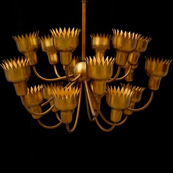 A 1940s/1950s 'Beehive' brass ceiling light by Hans Bergström, Ateljé Lyktan, Sweden.