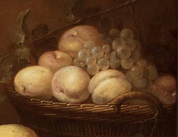 Jan van den Hecke d.ä, Stilleben med silverbägare, ostron, granatäpple, körsbär och druvor.