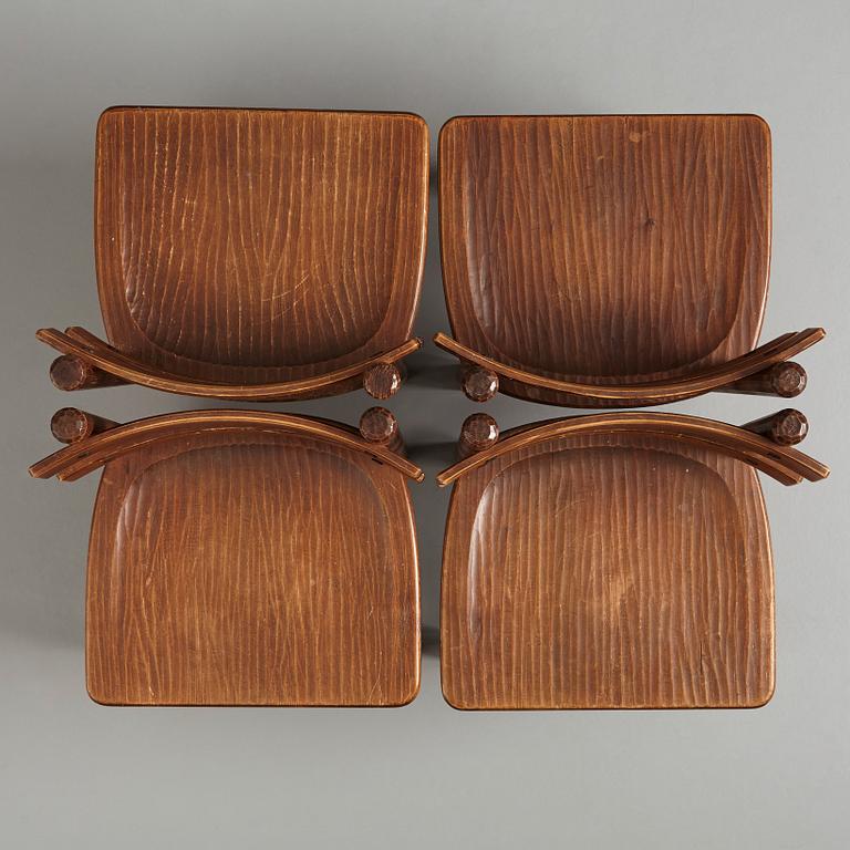 Axel Einar Hjorth, a set of 4 stained pine 'Sandhamn' chairs, Nordiska Kompaniet Sweden 1931-1932.