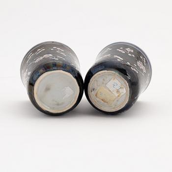 A pair of famille noire cups, Qing dynasty, 19th Century.