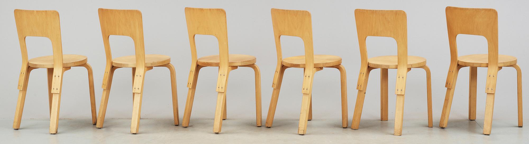 STOLAR, 6 st, modell 66, Alvar Aalto, 1950-tal.