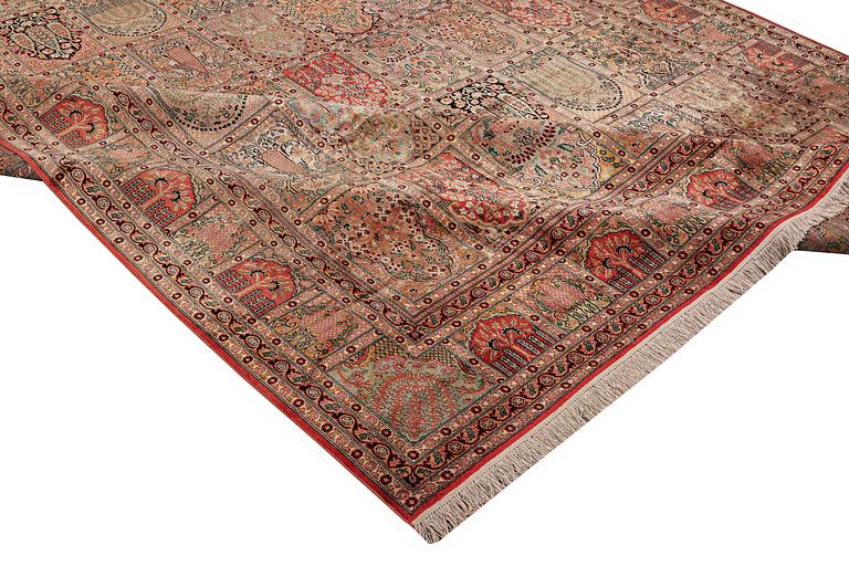 A carpet, silk Kashmir, ca 428 x 299 cm.