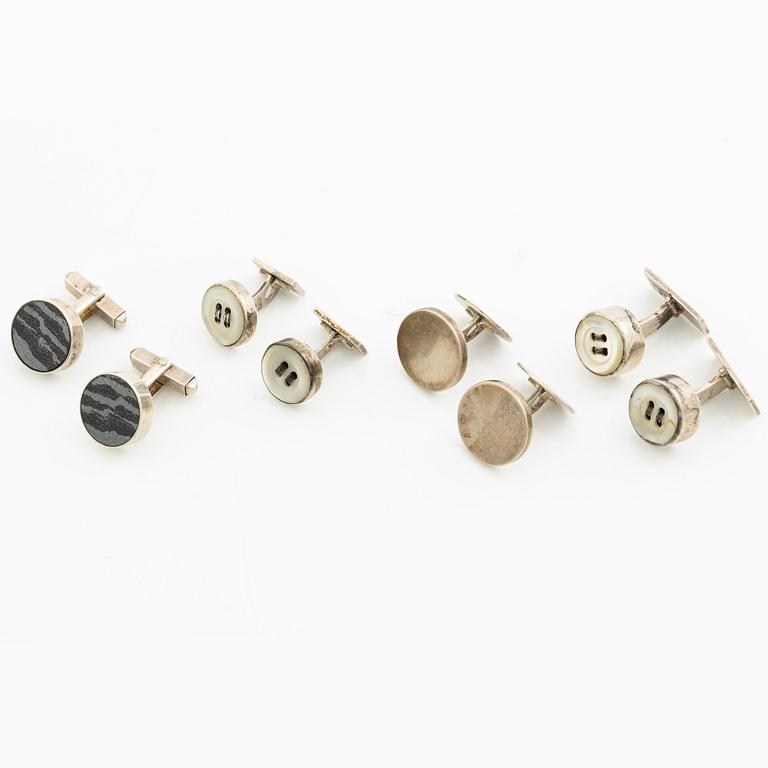 Fyra par manschettknappar, silver och pärlemor, B Liljedahl och O Bohlin, Stockholm 1964, 65, 66 och 68.