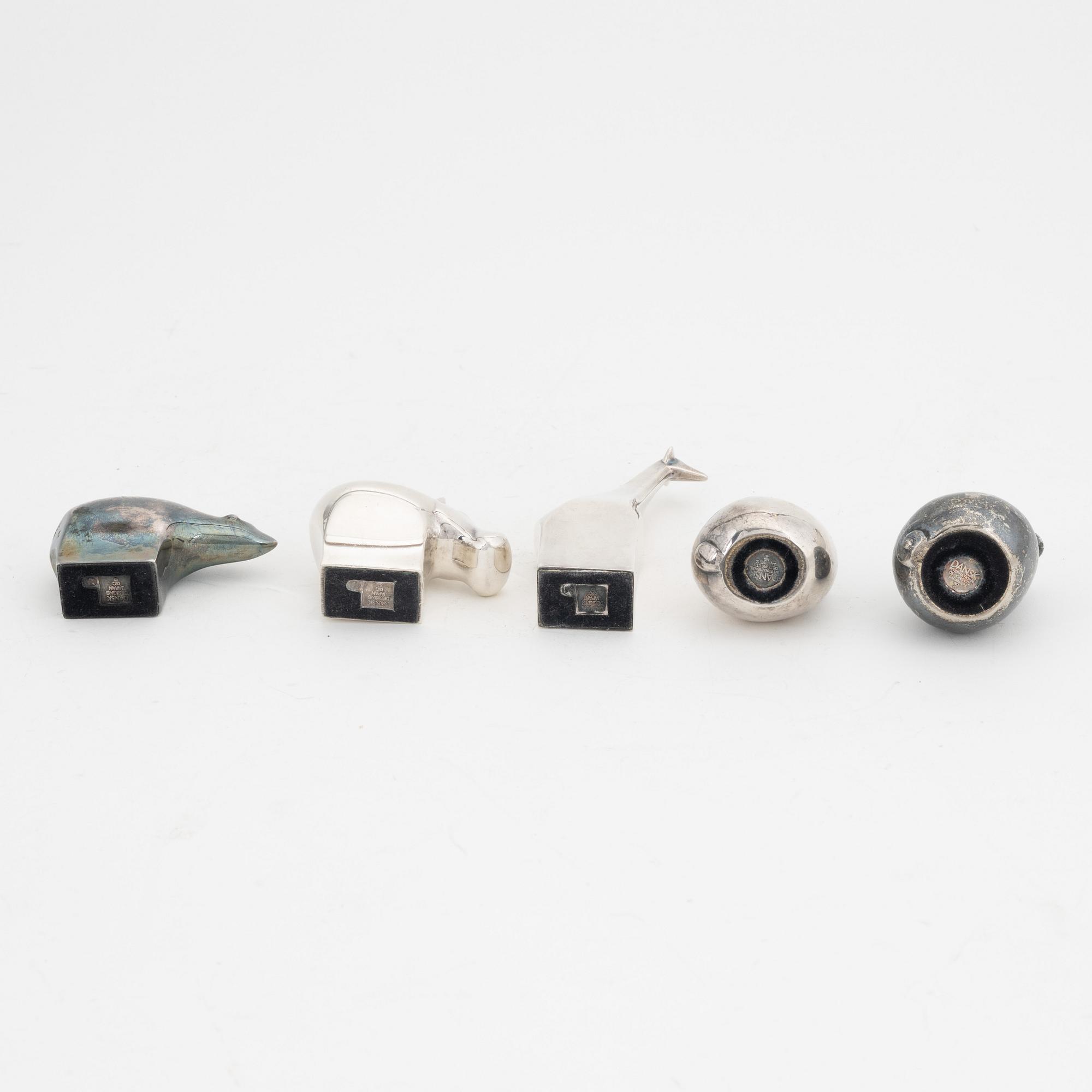 Gunnar Cyrén, with others, five silver plated zinc figurines, Dansk Designs, Japan.
