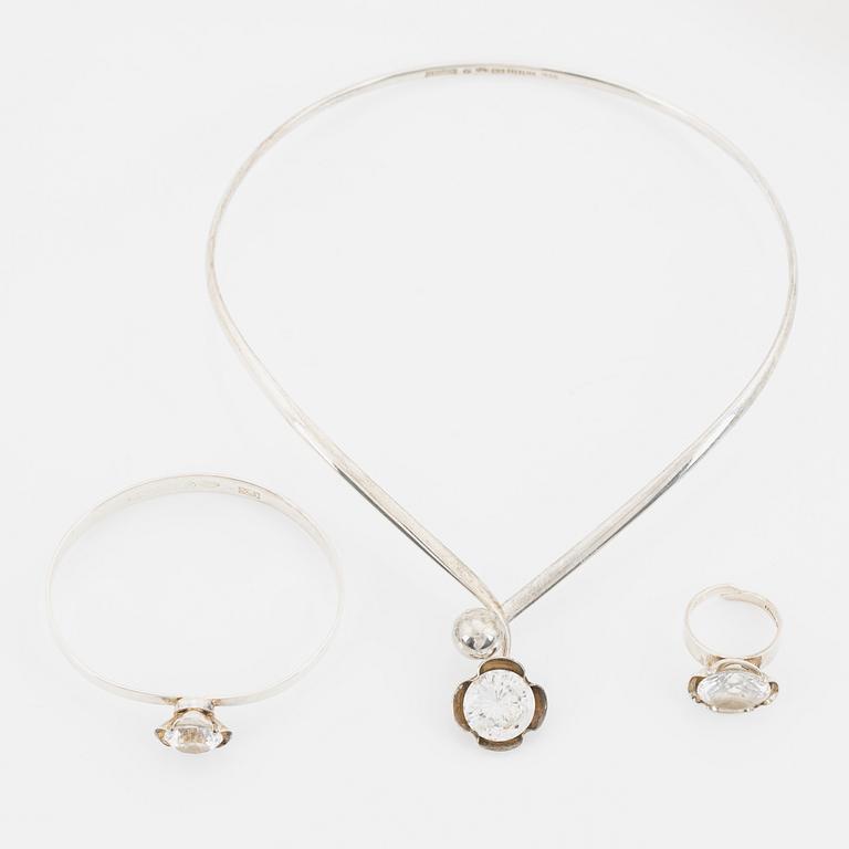 Alton, ring, bangle, necklace, silver with white synthetic spinel.