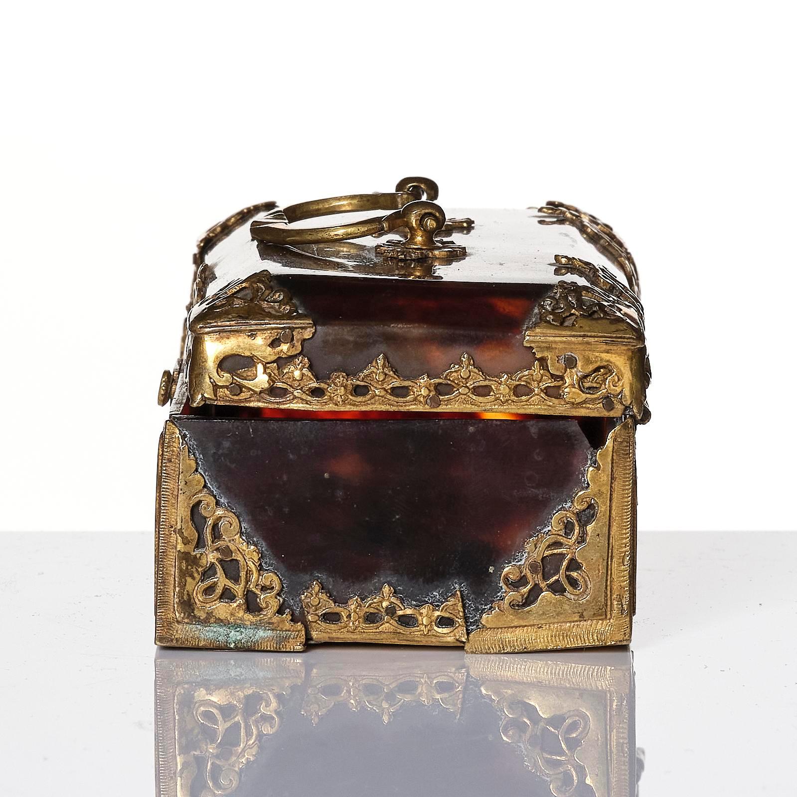 A baroque tortoise and gilt brass-mounted tobacco box, circa 1700.