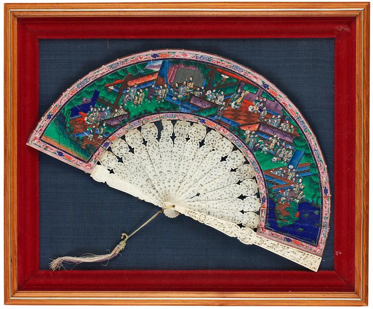 A watercolour on paper fan, Qing dynasty, 19th Century.