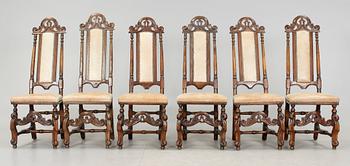 STOLAR, sex + två stycken. Omkring år 1700. Barock.