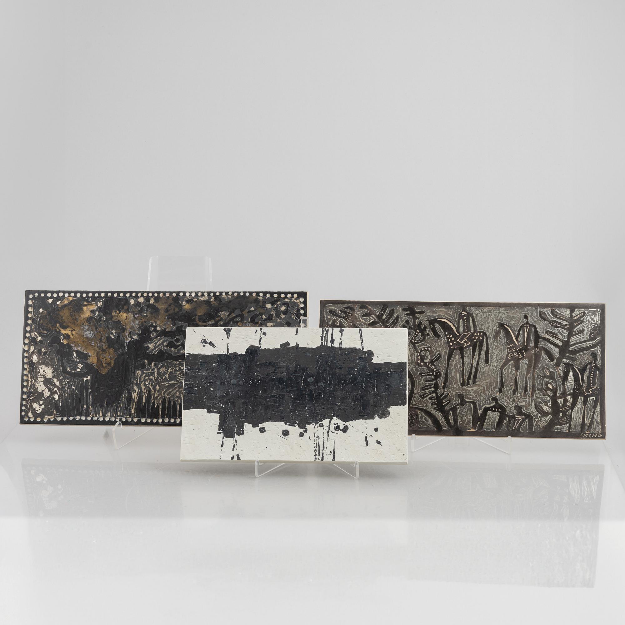 Börje Skohg, väggplaketter, tre stycken, stengods, Gustavsberg/Gustavsberg studio, 1970-tal.