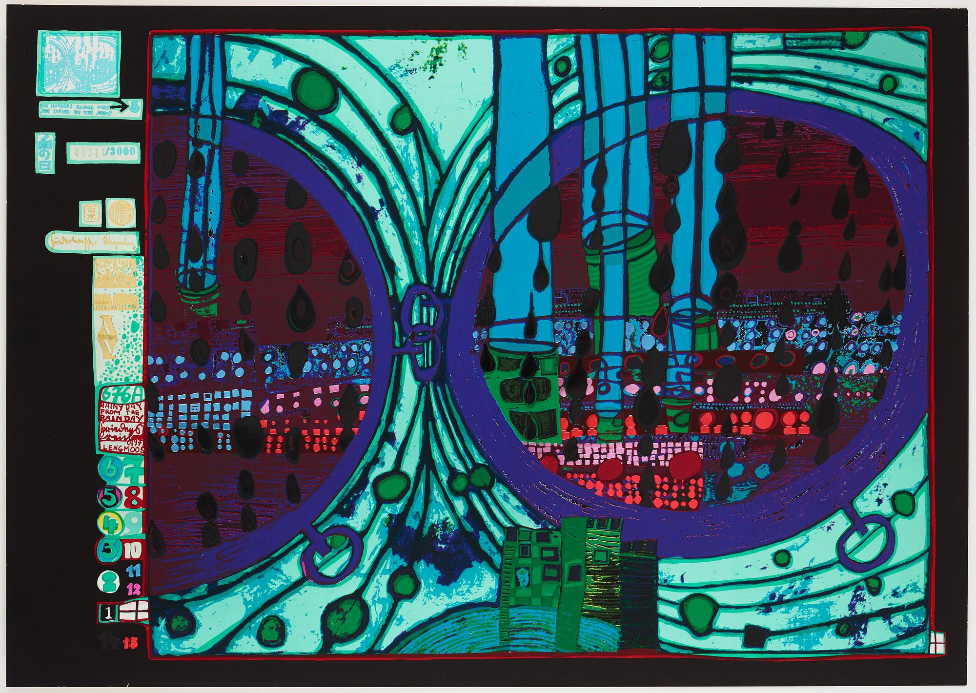 Friedensreich Hundertwasser, kompletta portfölj om 10 färgserigrafier med metallprägling.