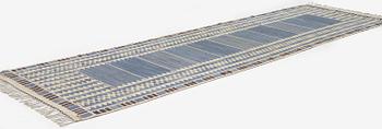 Barbro Nilsson, a runner, 'Salerno blå', flat weave, c. 419 x 122 cm, signed AB MMF.
