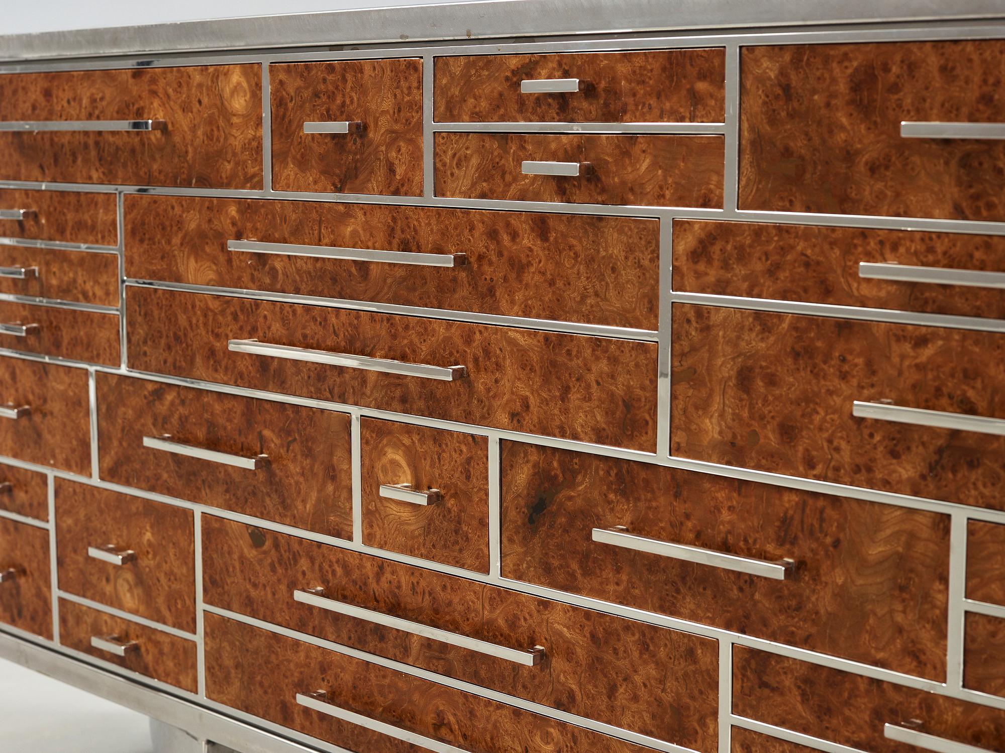 BENGT ROSENSTRÖM, sideboard "Stockholm", rotfanerad och rostfritt stål, Ängelholm 2004.