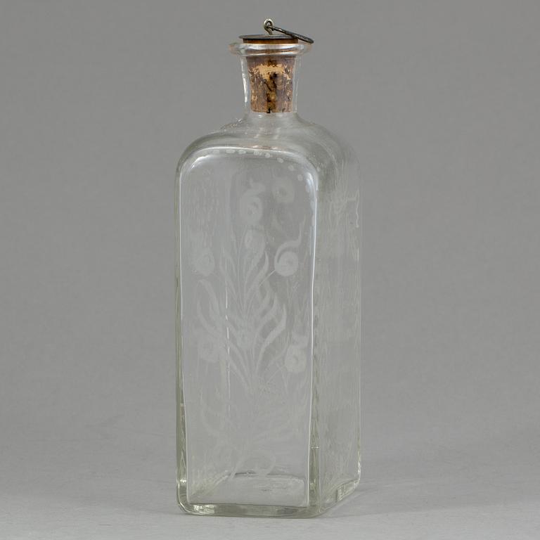 BRÄNNVINSFLASKA, glas, Bjursås. Daterad 1862.