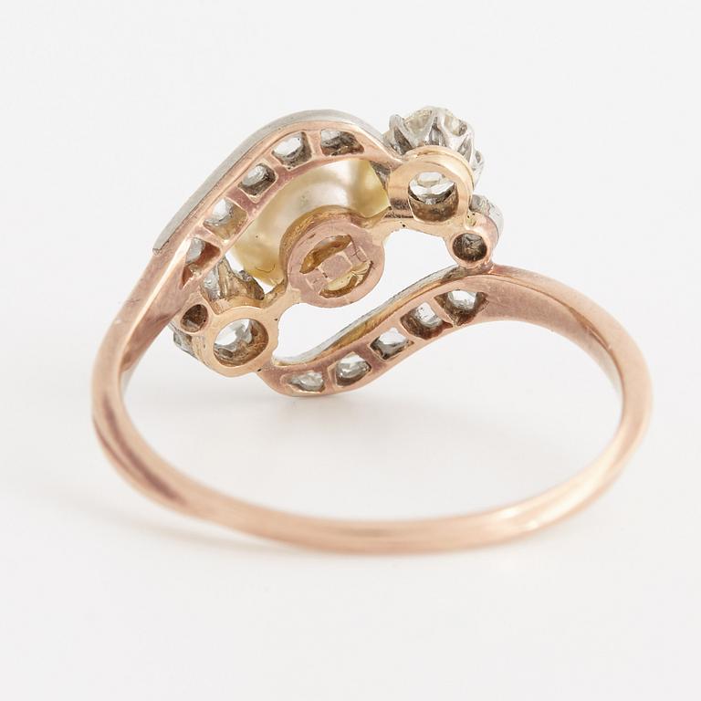 Pearl, old-cut and rose-cut diamond ring.