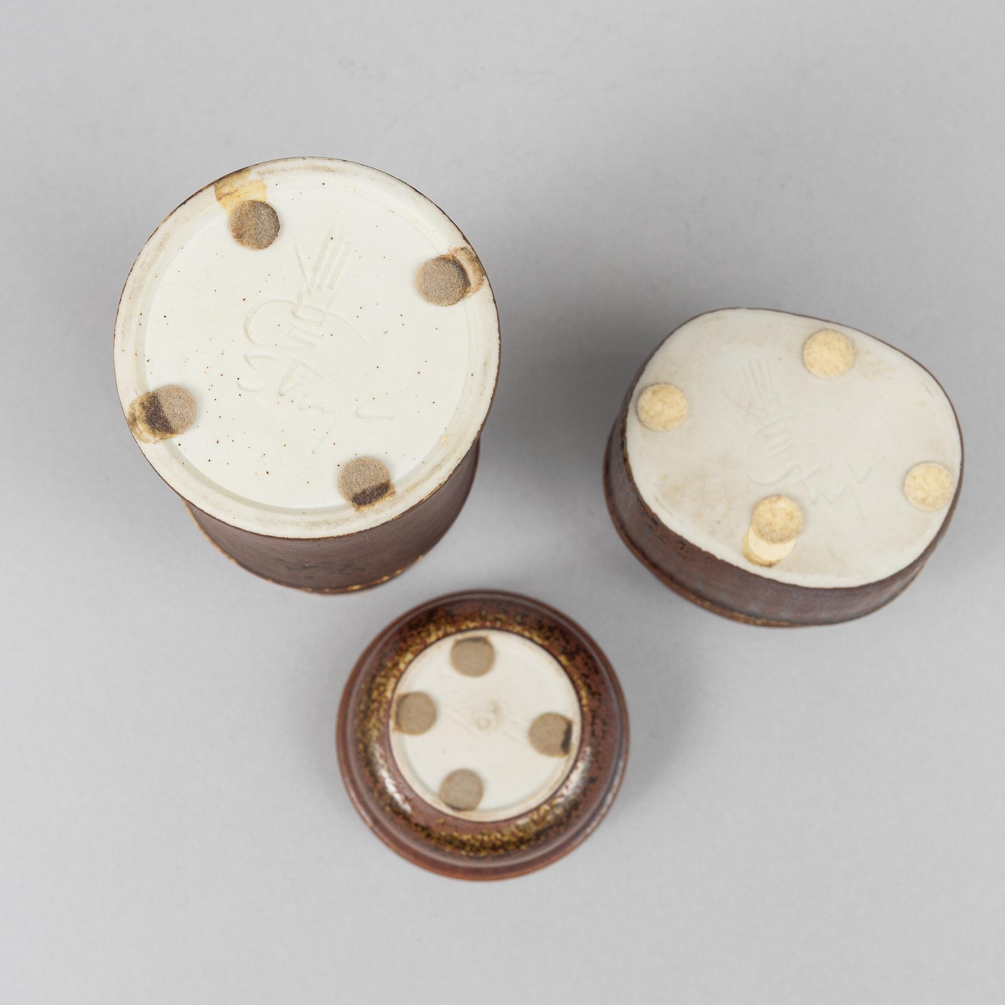 Stig Lindberg, two stoneware vases and a bowl, Gustavsbergs studio.