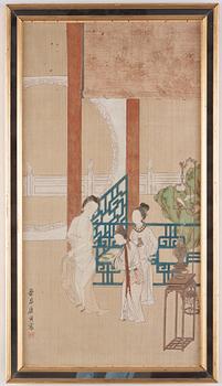 Tang Yin After, A lady of the court doing her 'morning toilette' attended by her servants.