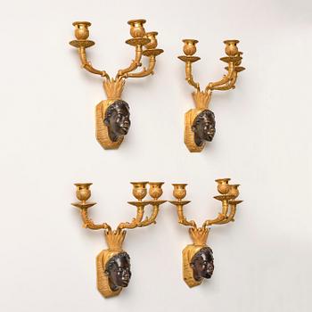 Appliquer, fyra stycken, för tre ljus, Parisarbeten, 1840-tal, Empire.