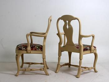 STOLAR, 6 st samt KARMSTOLAR, 2 st, rokokostil, 1930/40-tal.