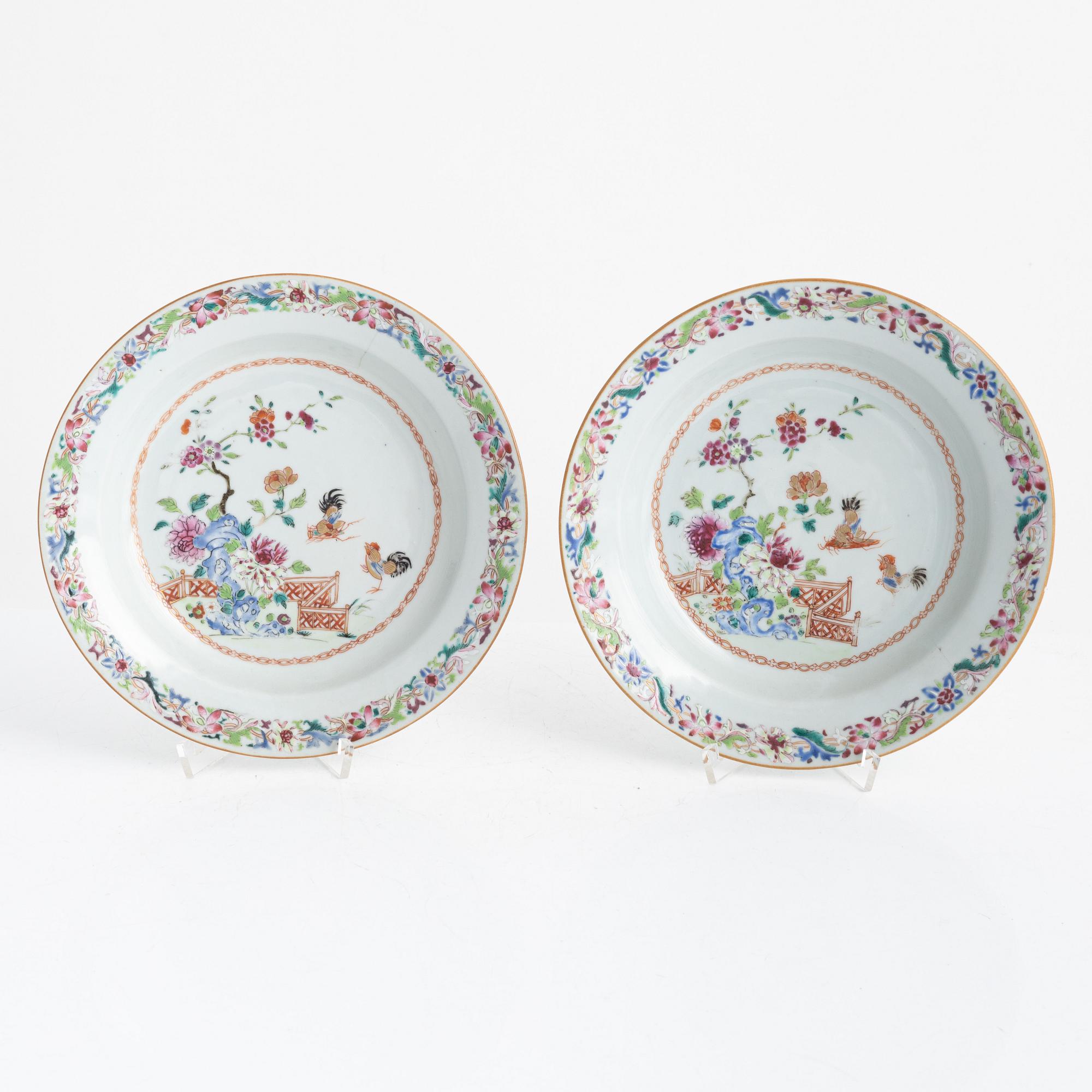 Tallrikar, 4 st kompaniporslin, Kina, Qianlong (1736-95).