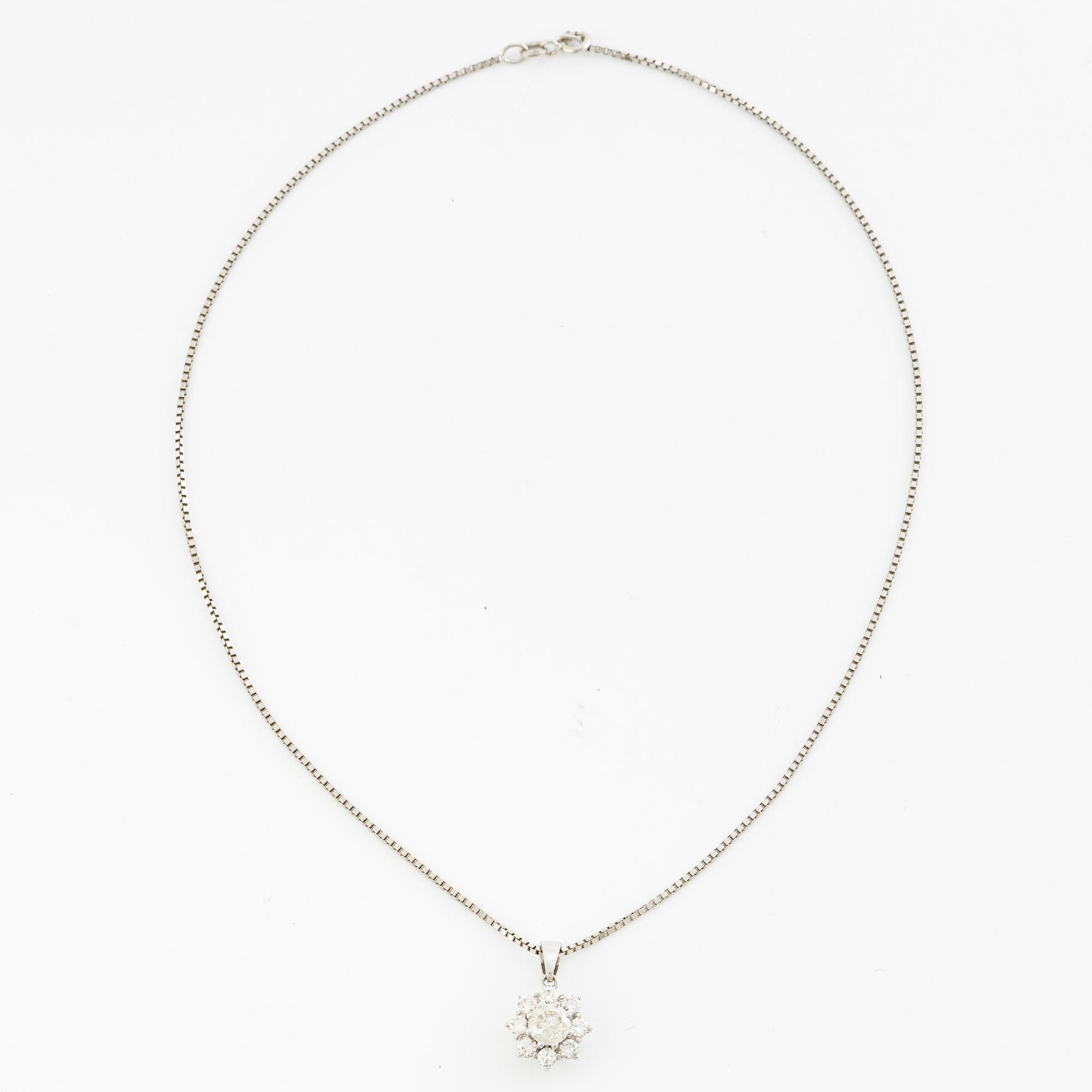 Pendant with chain in 18K white gold set with brilliant-cut diamonds.