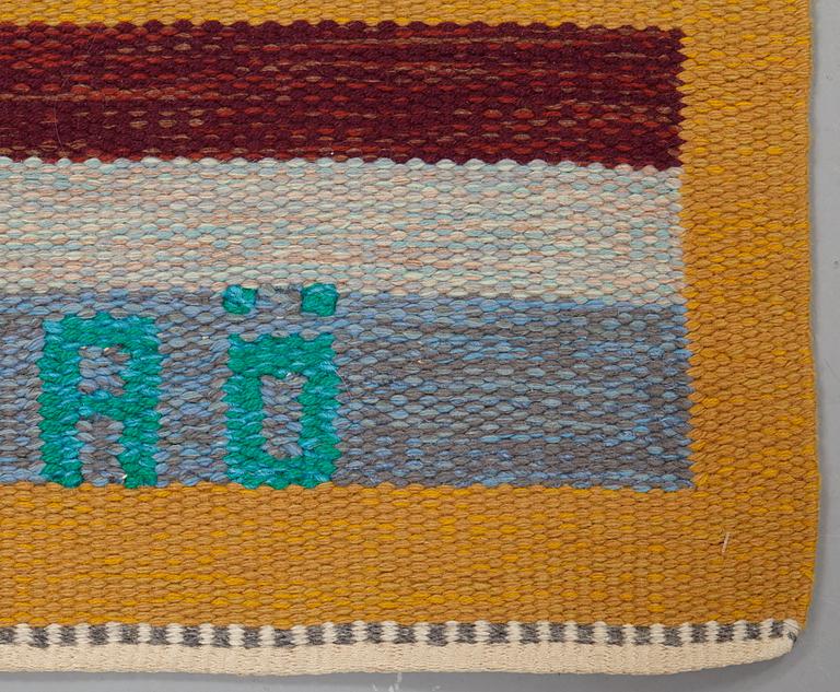 Agda Österberg, A CARPET, flat weave, ca 160 x 125 cm, woven signature AÖ at the front and embroidered AGDA ÖSTERBERG at the back.