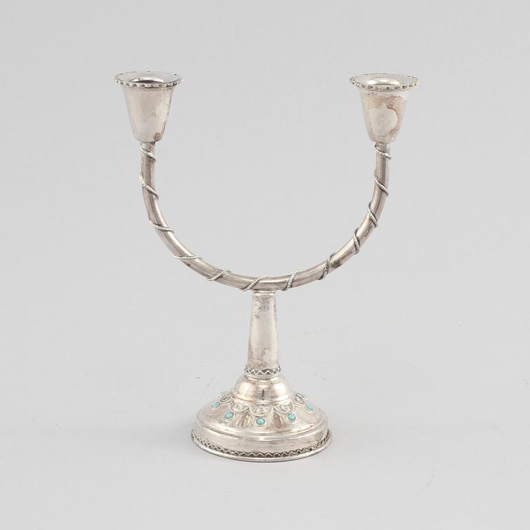 CHANUKKA MENORAH, silver, Israel, 1900-tal. Vikt ca 108 g.